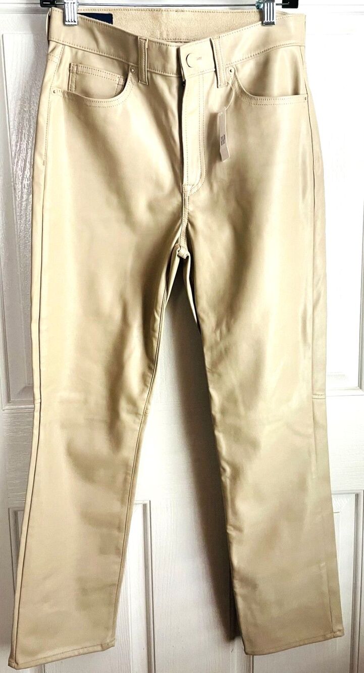 Gap women’s 6/28 Cream Tan Faux Vegan Leather Pants Stretchy NWT